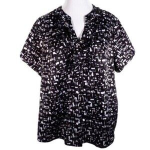 Lane Bryant Top Size 18 20 Womens Ruffle Pullover Abstract Black White